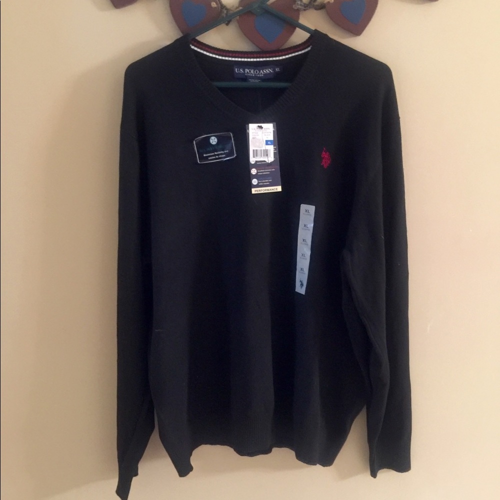 Men's U.S. Polo ASSN. black and red v-neck sweater